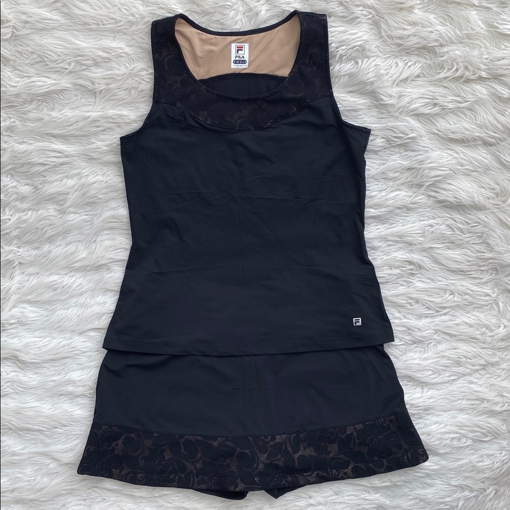 Fila | Black Lace Tennis 2-Piece Set Tank Top & Athletic Skort